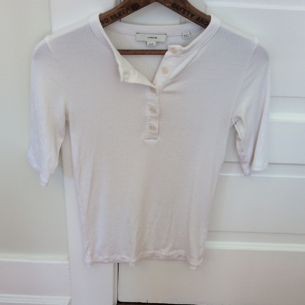 Vince White Short Sleeved Henley Top Size XS